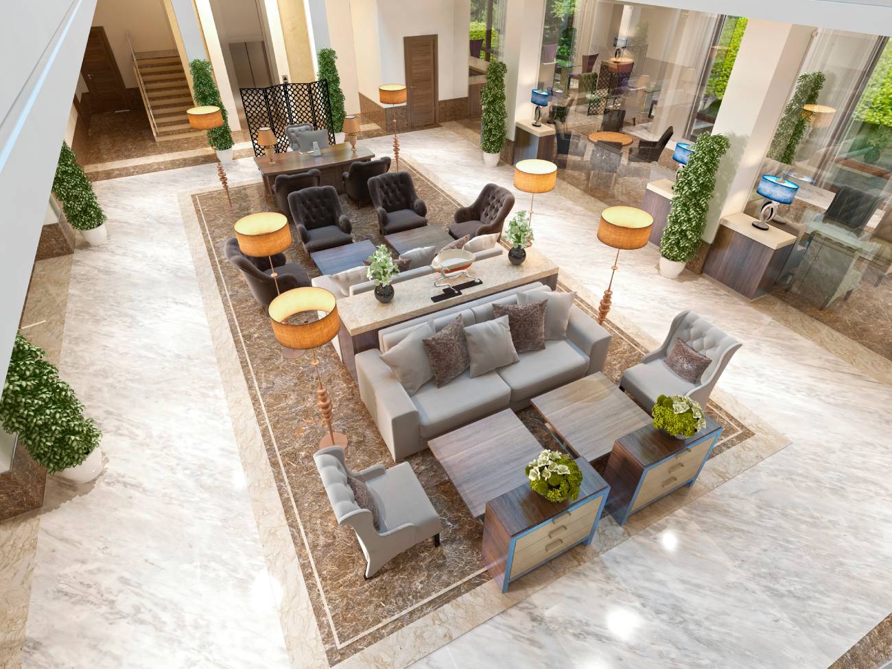 common area with lounge chairs tiled floor